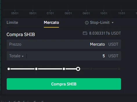 Acquista a mercato SHIBA USDT